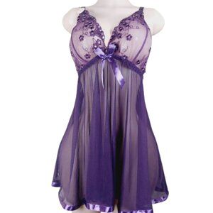 Spree Intimates Women's Purple Floral Sheer Babydoll Dress with Panty Size 1X